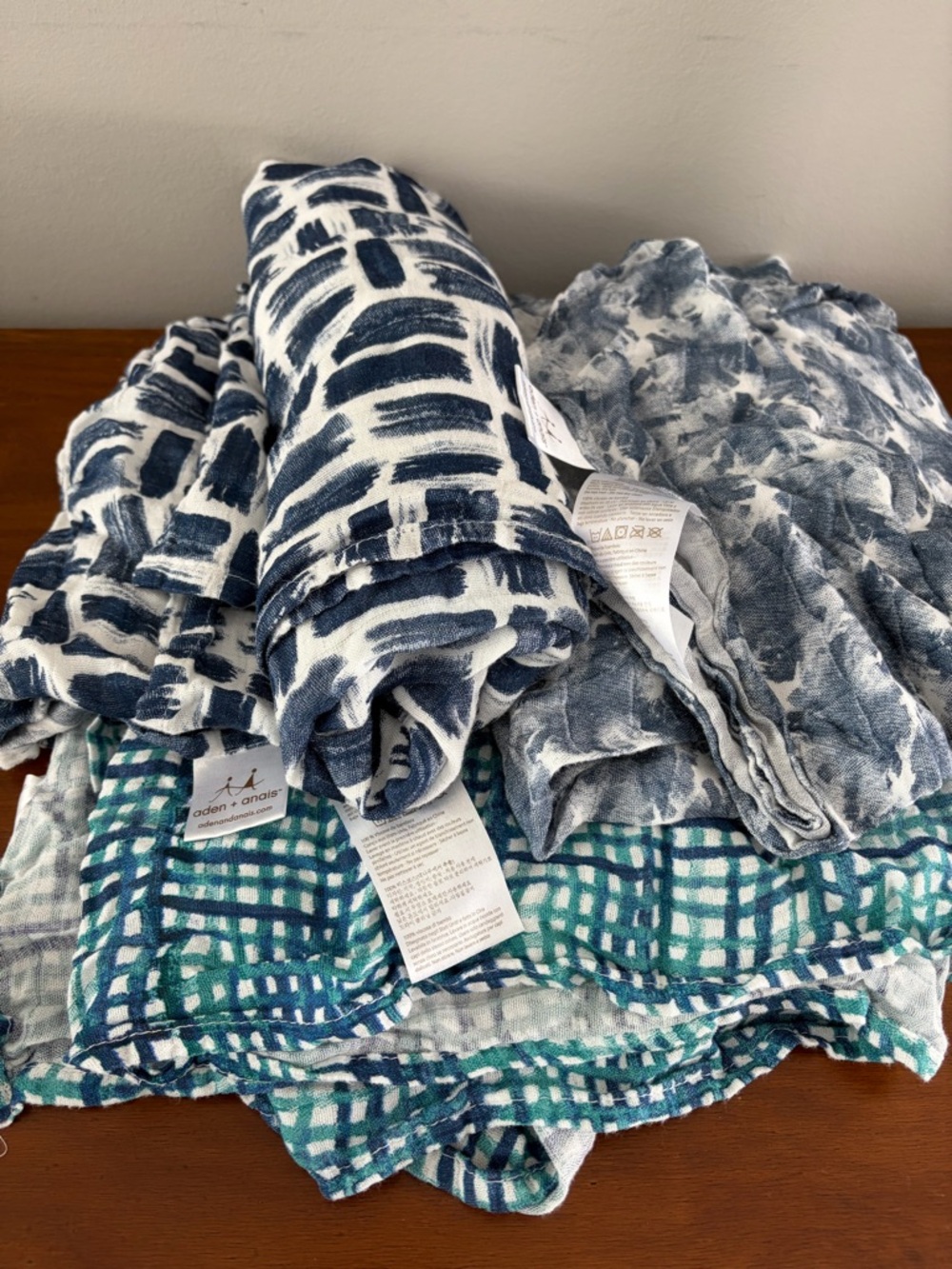 aden + anais Muslin Swaddle Set in Teal, Navy and Gray